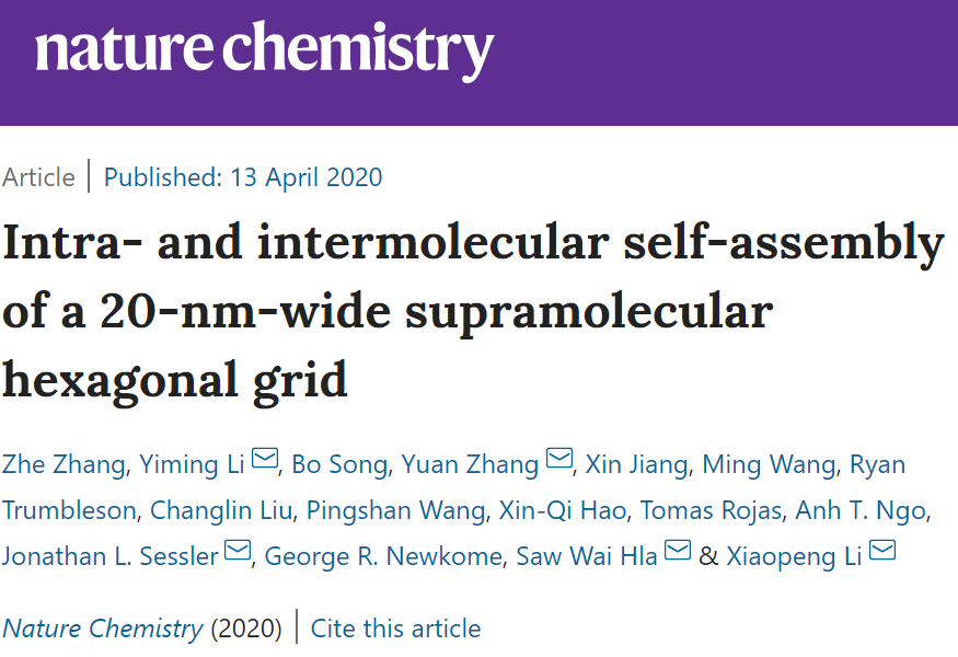 首次制備直徑為20 nm的六角形網(wǎng)格超分子