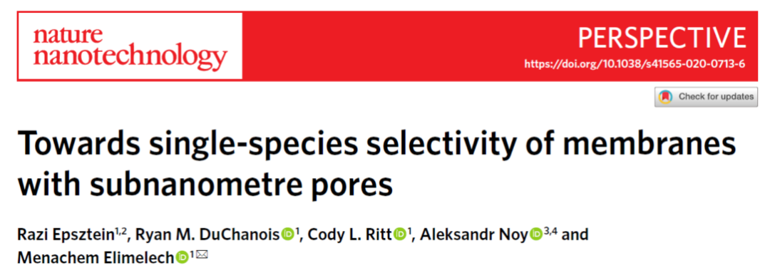 《自然·納米技術(shù)》亞納米孔膜的單一物種選擇性