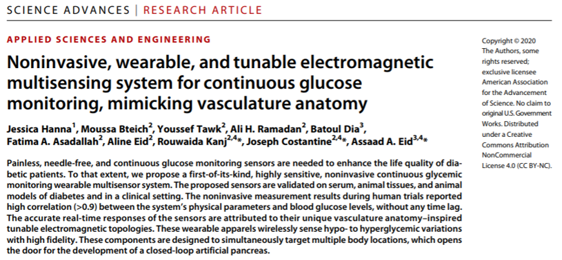 《Science》子刊：隔空測血糖！首創(chuàng)、高度靈敏、可穿戴、無創(chuàng)血糖監(jiān)測傳感器