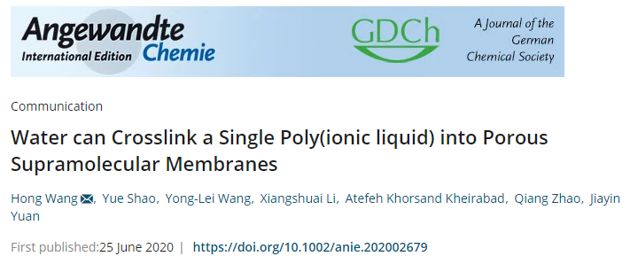 ?水作交聯(lián)劑？！南開大學(xué)王鴻團(tuán)隊(duì)《Angew》：氫鍵誘導(dǎo)的多孔超分子膜