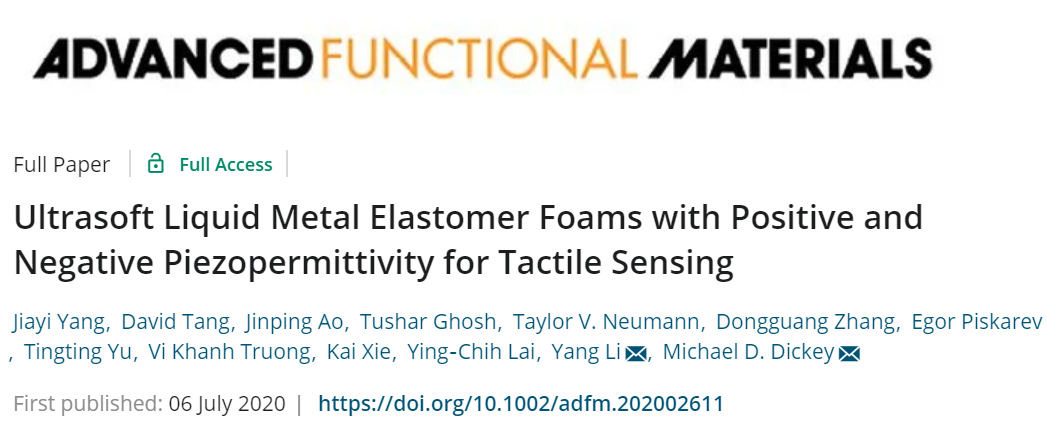 《AFM》：用于觸覺(jué)感知的超軟、具有正負(fù)壓介電效應(yīng)的液體金屬?gòu)椥泽w泡沫