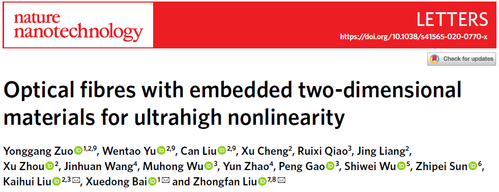 北京大學(xué)劉忠范院士/劉開輝教授等《自然·納米技術(shù)》：光纖內(nèi)二維材料的均勻生長實(shí)現(xiàn)超高非線性