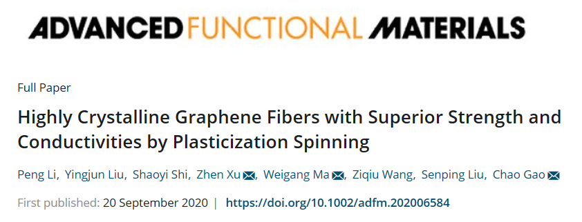 浙大高超、許震團(tuán)隊(duì)《AFM》：插層增塑紡絲法在高結(jié)晶度石墨烯纖維制備方面取得新進(jìn)展！