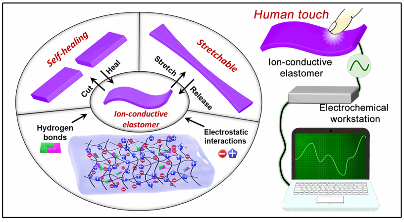 ?不依賴于壓力的觸摸傳感器！吉林大學(xué)劉小孔教授《Mater. Horiz.》：可自修復(fù)的純固態(tài)、無液體、可拉伸、高彈性離子導(dǎo)體