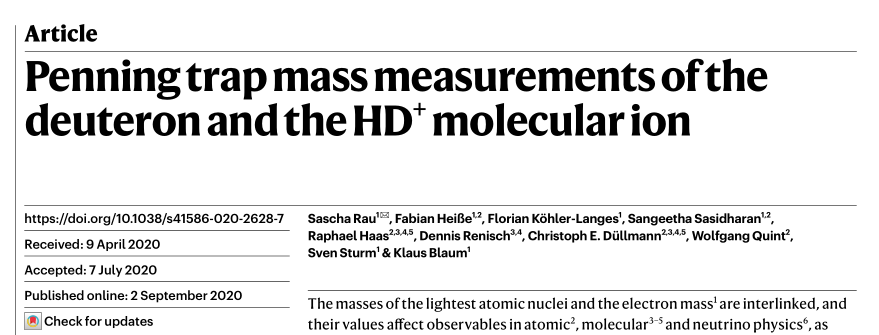 重磅！4篇Nature/Science齊發(fā)：世界上最精確的氘核質(zhì)量出來了！我們離中微子質(zhì)量還遠(yuǎn)嗎？