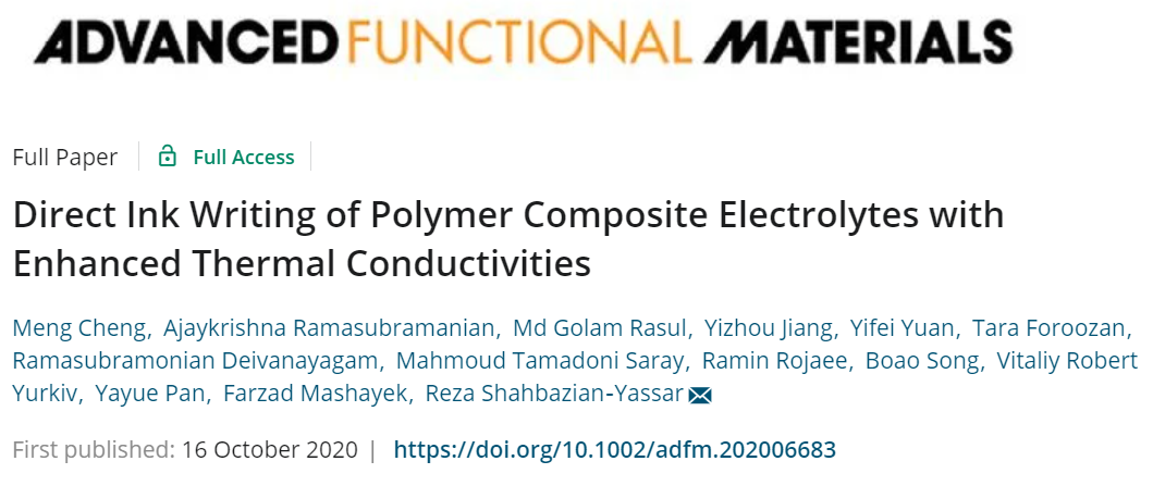 同時(shí)提高熱導(dǎo)率和離子電導(dǎo)率！《AFM》：直接墨寫打印助力高效穩(wěn)定鋰離子聚電解質(zhì)